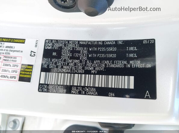 2T2HZMDA8LC243869 2020 LEXUS RX 350 Белый Вид подкапотного пространства
