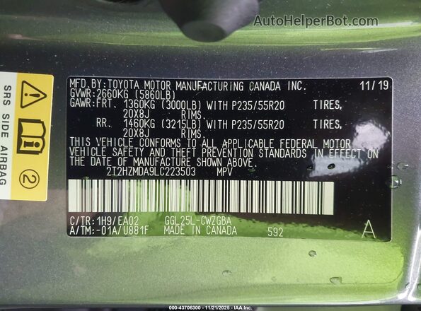 2T2HZMDA9LC223503 2020 LEXUS RX 350 Серый Вид подкапотного пространства
