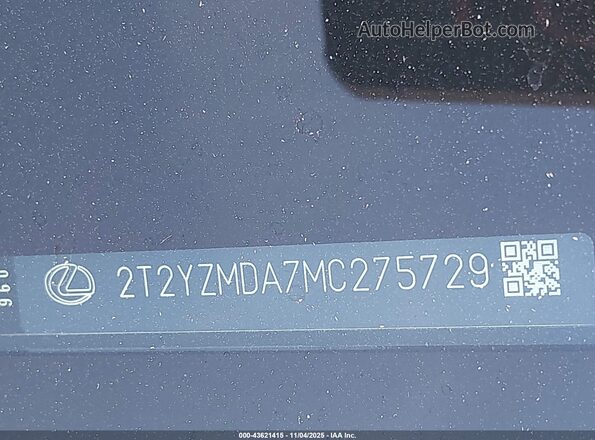 2T2YZMDA7MC275729 2021 LEXUS RX 350 Черный 