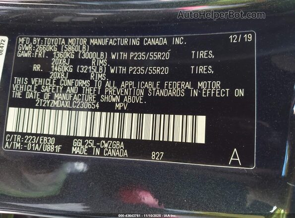 2T2YZMDAXLC230654 2020 LEXUS RX 350 Черный Вид подкапотного пространства