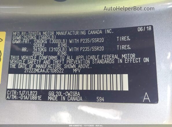 2T2ZZMCA4JC108522 2018 LEXUS RX 350 Серебряный Вид подкапотного пространства