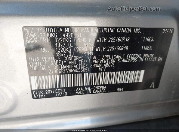 2T3E6RFV6RW055654 2024 TOYOTA RAV4 HYBRID White Вид підкапотного простору