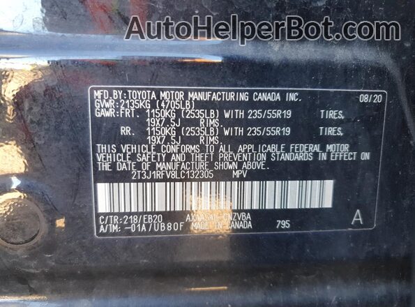 2T3J1RFV8LC132305 2020 TOYOTA RAV Black Вид наклейки з VIN-кодом