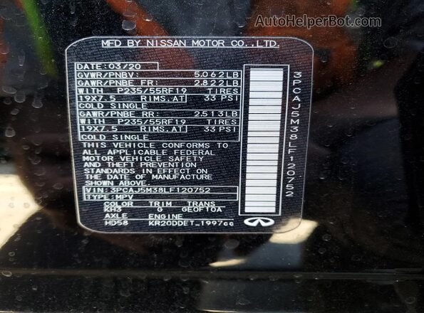 3PCAJ5M38LF120752 2020 INFINITI QX50 Black Widok wnętrza 360 stopni
