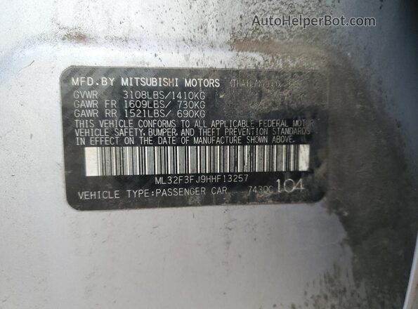 ML32F3FJ9HHF13257 2017 MITSUBISHI MIRAGE Silver Вид наклейки з VIN-кодом