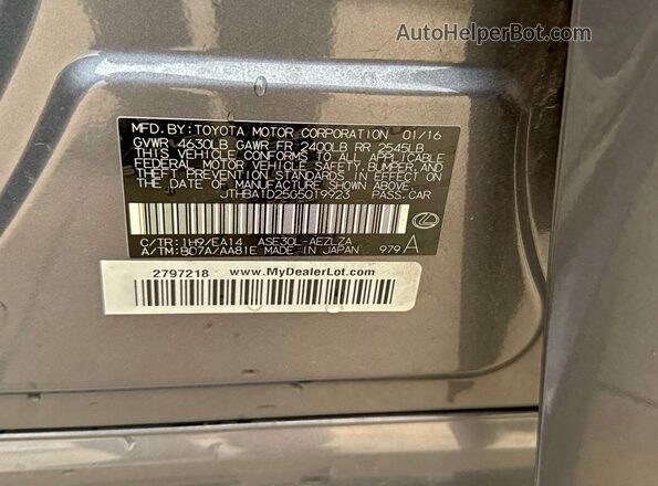 JTHBA1D25G5019923 2016 LEXUS IS Серый Вид задней части салона