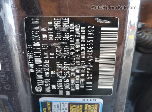 5XYPG4A34KG551992 2019 KIA SORENTO Угольный Панорамный вид салона 360°