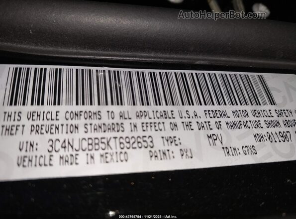 3C4NJCBB5KT692653 2019 JEEP COMPASS Black Շարժիչի բաժամունքի տեսք
