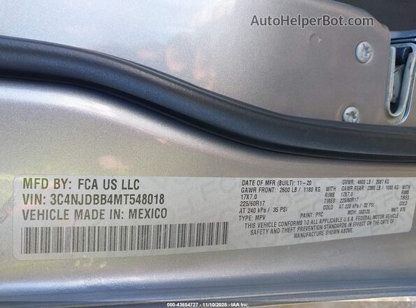 3C4NJDBB4MT548018 2021 JEEP COMPASS Gray Widok komory silnika