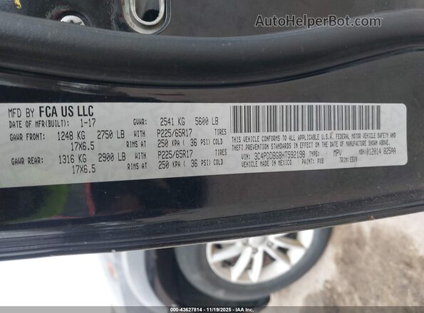 3C4PDDBG8HT592198 2017 DODGE JOURNEY Black ძრავის განყოფილების ხედი