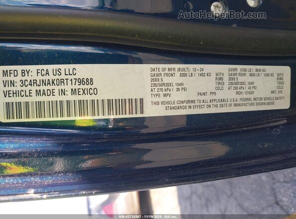 3C4RJNAK0RT179688 2024 JEEP WAGONEER S Синий Вид подкапотного пространства