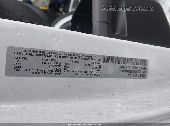 3C6LRVDG7ME517646 2021 RAM PROMASTER 2500 White Вид підкапотного простору