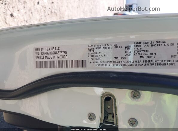 3C6RR7KG2NG375785 2022 RAM 1500 CLASSIC Белый Вид подкапотного пространства