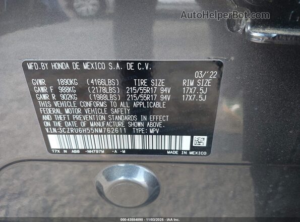 3CZRU6H55NM762611 2022 HONDA HR-V Gray Widok komory silnika