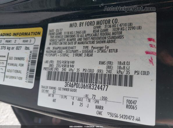 3FA6P0LU6HR324477 2017 FORD FUSION HYBRID Черный Вид подкапотного пространства