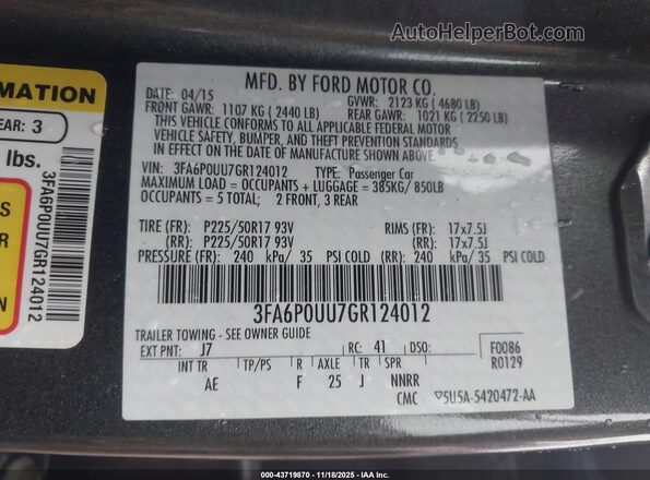 3FA6P0UU7GR124012 2016 FORD FUSION HYBRID Gray ძრავის განყოფილების ხედი