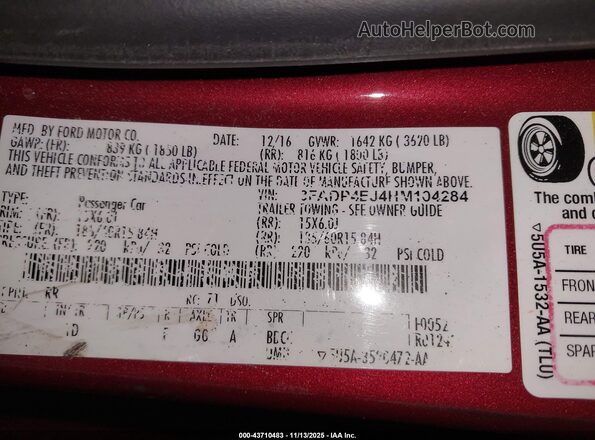 3FADP4EJ4HM104284 2017 FORD FIESTA Красный Вид подкапотного пространства