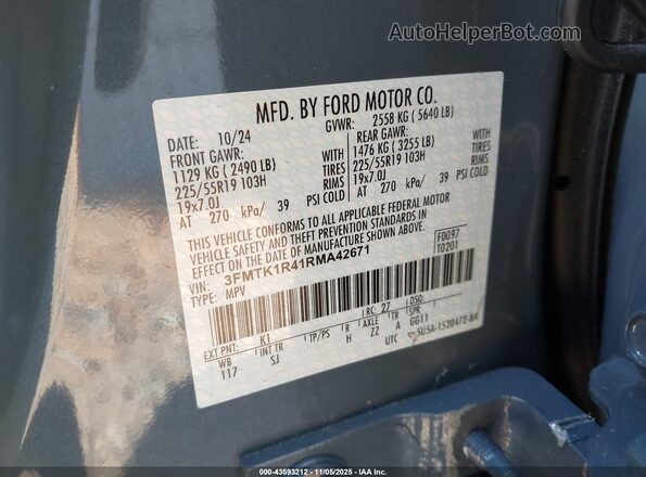 3FMTK1R41RMA42671 2024 FORD MUSTANG MACH-E Blue Widok komory silnika