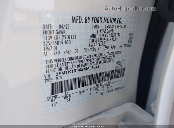 3FMTK1R46SMA07842 2025 FORD MUSTANG MACH-E White Vista del compartimento del motor