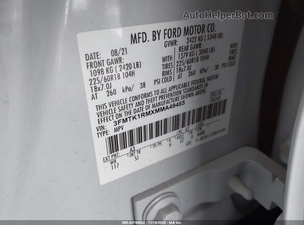 3FMTK1RMXMMA49465 2021 FORD MUSTANG MACH-E Серый Вид подкапотного пространства