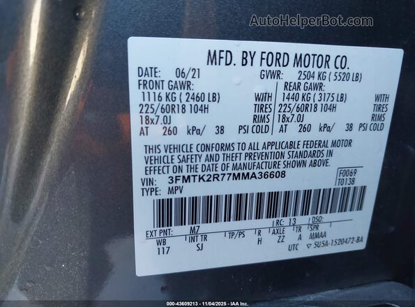 3FMTK2R77MMA36608 2021 FORD MUSTANG MACH-E White Widok komory silnika