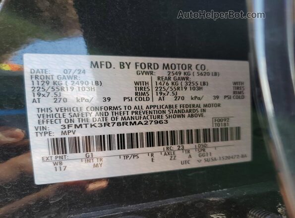 3FMTK3R78RMA27963 2024 FORD MUSTANG MACH-E PREMI Black Vista interior de 360 grados