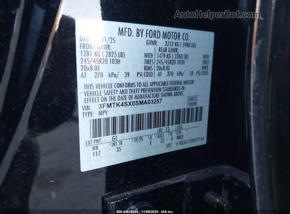 3FMTK4SX0SMA03257 2025 FORD MUSTANG MACH-E Черный Вид подкапотного пространства