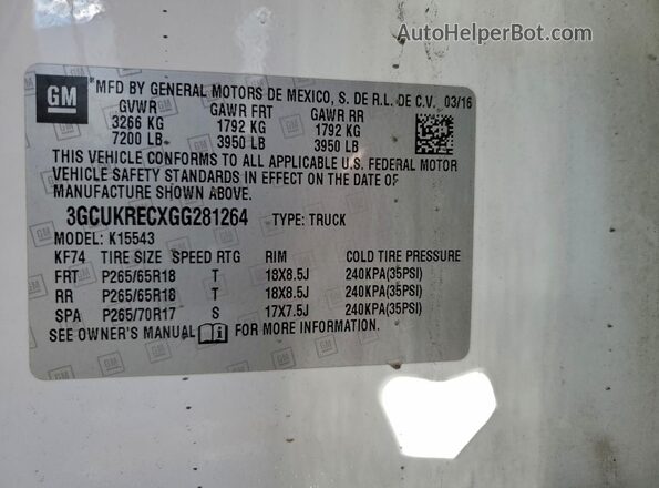3GCUKRECXGG281264 2016 CHEVROLET 1500 Белый Вид подкапотного пространства