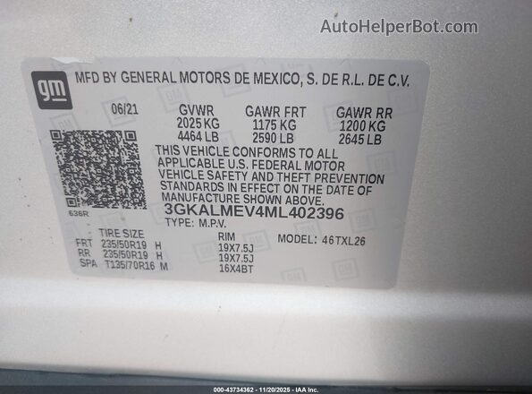 3GKALMEV4ML402396 2021 GMC TERRAIN Серебряный Вид подкапотного пространства