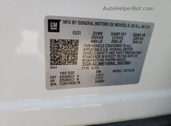 3GKALMEV8ML360380 2021 GMC TERRAIN White Вид наклейки з VIN-кодом
