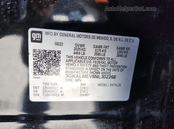 3GKALMEV8NL302268 2022 GMC TERRAIN Черный Панорамный вид салона 360°