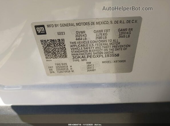 3GKALPEGXPL193558 2023 GMC TERRAIN White ძრავის განყოფილების ხედი