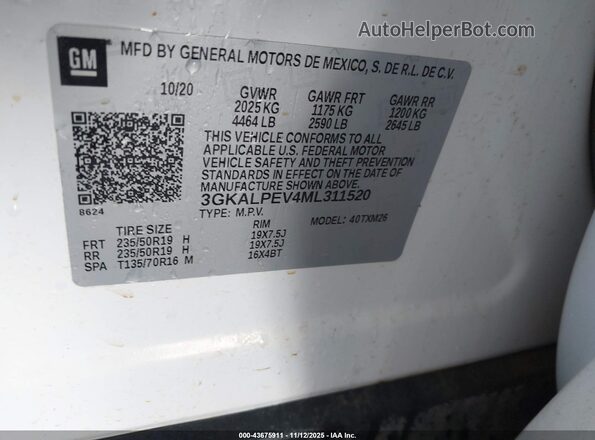 3GKALPEV4ML311520 2021 GMC TERRAIN Белый Вид подкапотного пространства