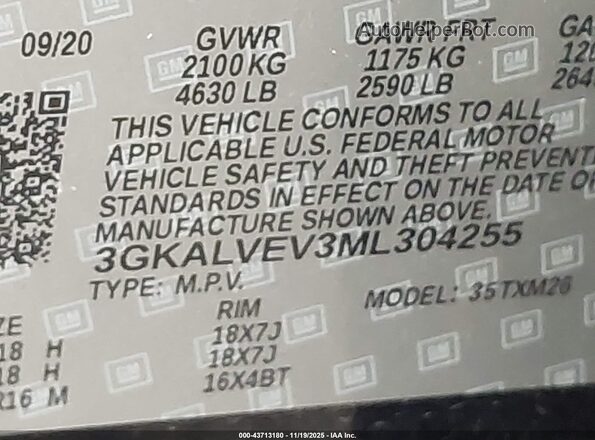 3GKALVEV3ML304255 2021 GMC TERRAIN Black Widok komory silnika