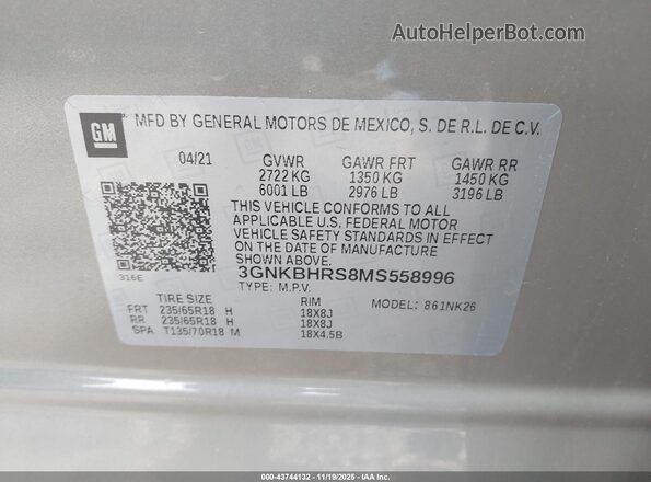 3GNKBHRS8MS558996 2021 CHEVROLET BLAZER Champagne Вид подкапотного пространства