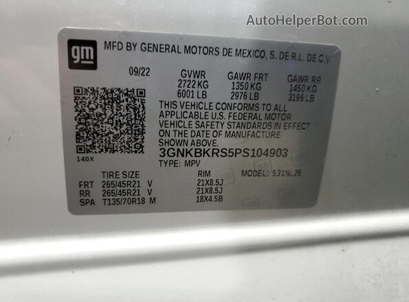 3GNKBKRS5PS104903 2023 CHEVROLET BLAZER Белый Панорамный вид салона 360°