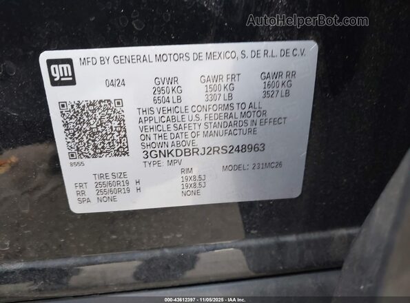 3GNKDBRJ2RS248963 2024 CHEVROLET OTHER Black ძრავის განყოფილების ხედი