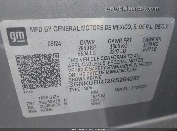 3GNKDBRJ2RS264287 2024 CHEVROLET OTHER Dark Blue Вид подкапотного пространства