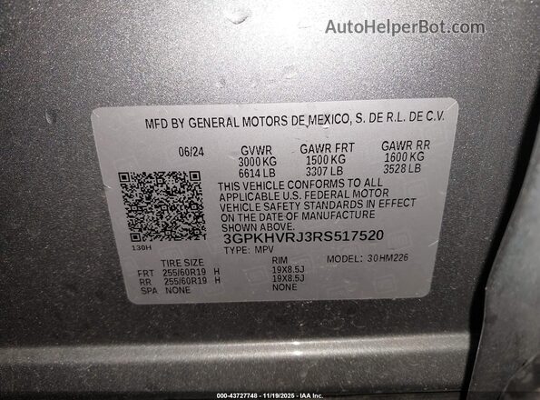 3GPKHVRJ3RS517520 2024 HONDA PROLOGUE Серебряный Вид подкапотного пространства