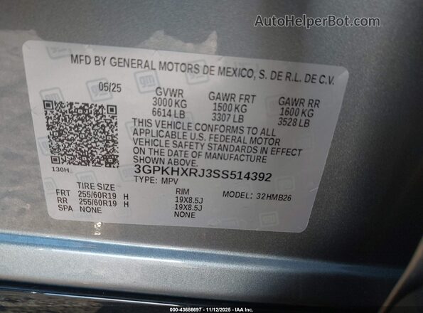 3GPKHXRJ3SS514392 2025 HONDA PROLOGUE Серебряный Вид подкапотного пространства