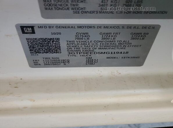 3GTP9EED5MG119418 2021 GMC SIERRA Белый Вид подкапотного пространства
