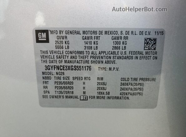 3GYFNCE3XGS551176 2016 CADILLAC SRX Серебряный Вид подкапотного пространства