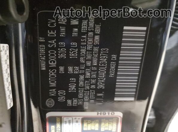 3KPA24AD0LE349713 2020 KIA RIO Black Vista de la etiqueta del VIN