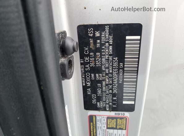 3KPA24AD0PE618654 2023 KIA RIO Серебряный Вид подкапотного пространства