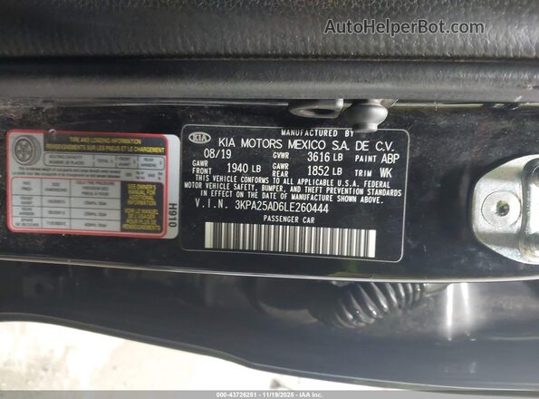 3KPA25AD6LE260444 2020 KIA RIO 5-DOOR Черный Вид подкапотного пространства
