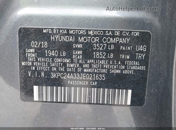 3KPC24A33JE021635 2018 HYUNDAI ACCENT Синий Вид подкапотного пространства