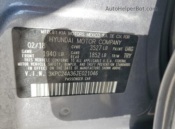 3KPC24A36JE021046 2018 HYUNDAI ACCENT Угольный Вид наклейки с VIN-кодом