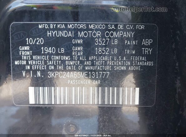 3KPC24A65ME131777 2021 HYUNDAI ACCENT Черный Вид подкапотного пространства