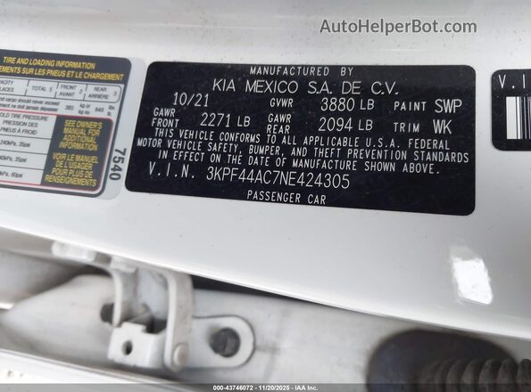 3KPF44AC7NE424305 2022 KIA FORTE Белый Вид подкапотного пространства
