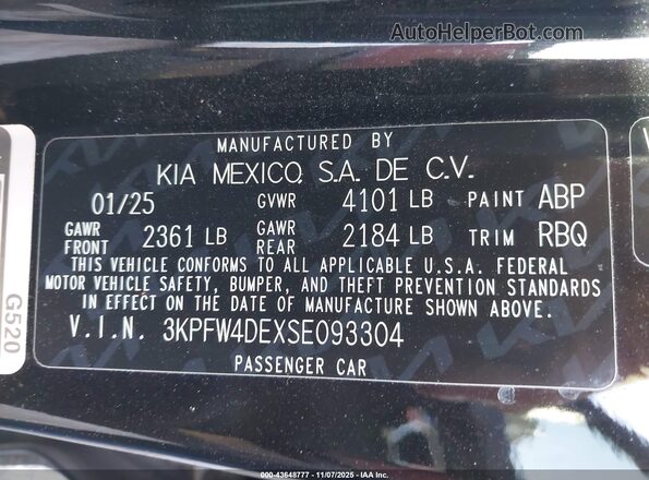 3KPFW4DEXSE093304 2025 KIA K4 Черный Вид подкапотного пространства